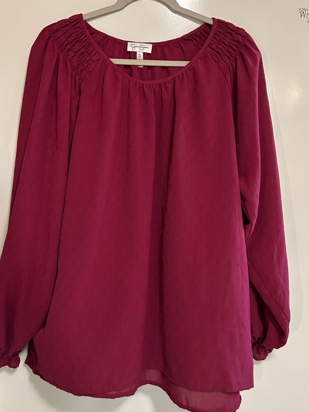 🌟Jessica Simpson🌟 Coquette Burgundy Ruffled Wrists Women's Blouse XL